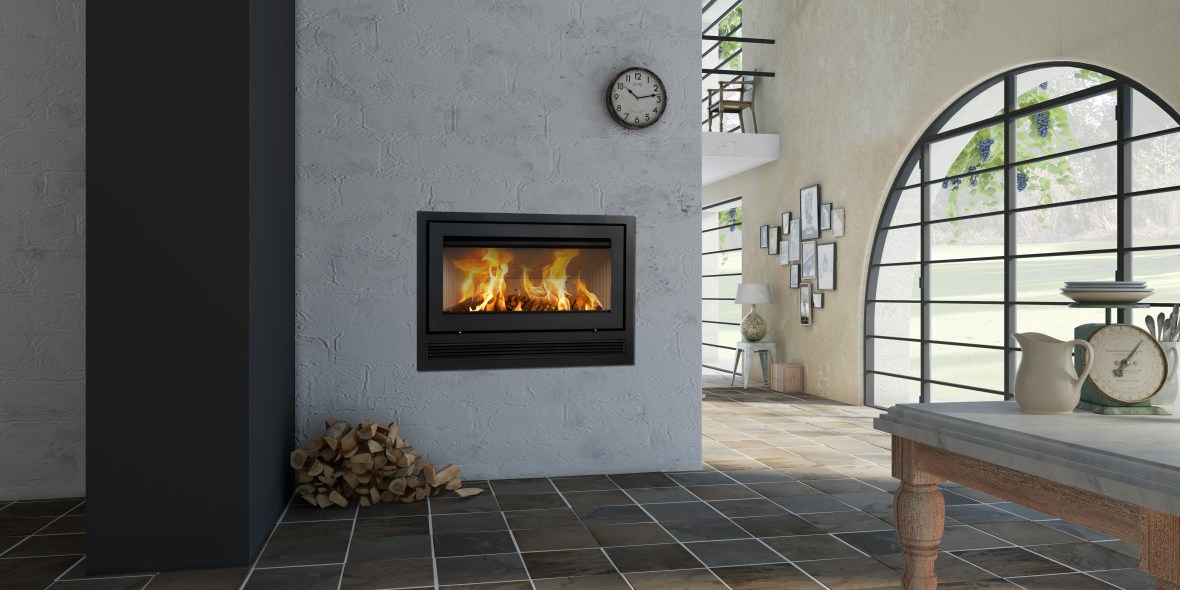 Indbyggede pejseindsats i sort fra Lotus